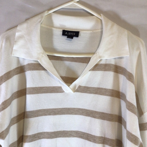 A. Byer XL Striped Collared Sweater Beige Cream Pullover Preppy Knit Long Sleeve - Picture 3 of 8